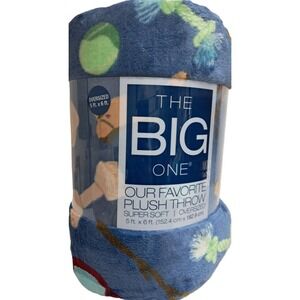 Christmas Plush Throw Blanket 5' x 6', Soft and Cozy, Blue w/ Dog Bone and‎ Toys